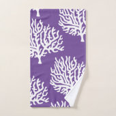 沿岸モダン白い海のサンゴ&紫 バスタオルセット (ハンドタオル)