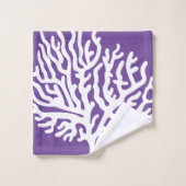 沿岸モダン白い海のサンゴ&紫 バスタオルセット (ウォッシュタオル)