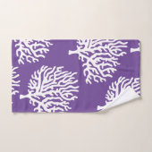沿岸モダン白い海のサンゴ&紫 バスタオルセット (ハンドタオル)