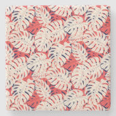 沿岸モンステラパターン(の模様が)あるリーフストーンコースター ストーンコースター (正面)