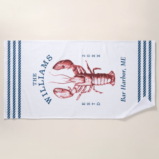 沿岸ロブスターシーサイドファミリーバケーション ビーチタオル (正面)