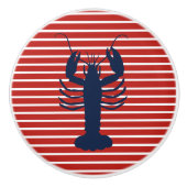 沿岸ロブスターレッドホワイトとブルー航海のストライプ セラミックノブ (正面)