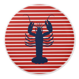 沿岸ロブスターレッドホワイトとブルー航海のストライプ セラミックノブ