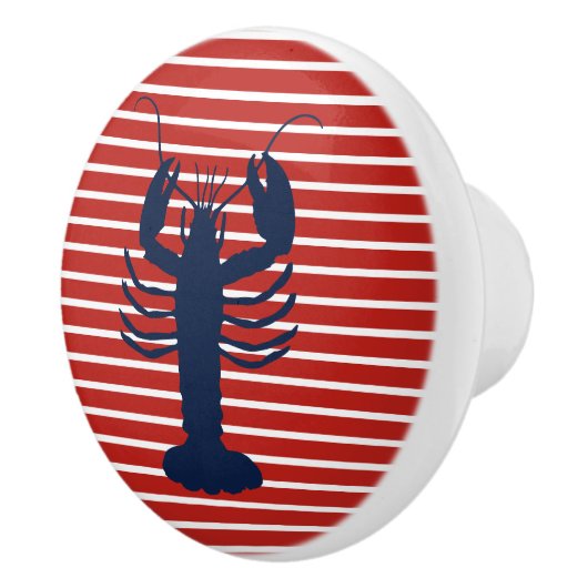沿岸ロブスターレッドホワイトとブルー航海のストライプ セラミックノブ (右)