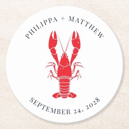 沿岸ロブスター沸騰ビーチ結婚式 ラウンドペーパーコースター (正面)