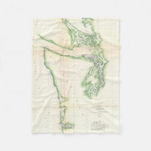 沿岸ワシントン州(1857年)のヴィンテージの地図 フリースブランケット (正面)