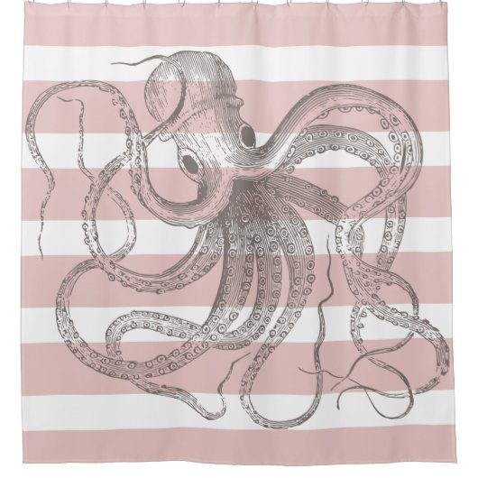 沿岸ヴィンテージタコ航海のオンピンクストライプズ シャワーカーテン (正面)
