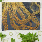 沿岸ヴィンテージタコ金ゴールドブラックブルーウォーター色 キッチンタオル (折り畳み)