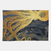 沿岸ヴィンテージタコ金ゴールドブラックブルーウォーター色 キッチンタオル (横)