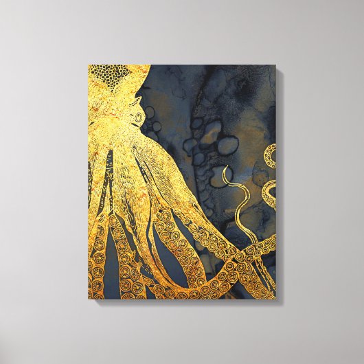 沿岸ヴィンテージタコ金ゴールドブラックブルーウォーター色 キャンバスプリント (正面)