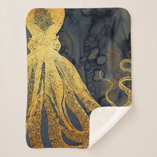 沿岸ヴィンテージタコ金ゴールドブラックブルーウォーター色 シェルパブランケット (正面)