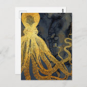 沿岸ヴィンテージタコ金ゴールドブラックブルーウォーター色 ポストカード (正面/裏面)