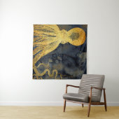 沿岸ヴィンテージ金ゴールドブラックタコのインク水色 タペストリー (インサイチュ(横))