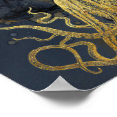 沿岸ヴィンテージ金ゴールドブラックタコのインク水色 ポスター (角)