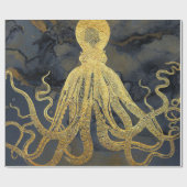 沿岸ヴィンテージ金ゴールドブラックタコのインク水色 ラッピングペーパー (フラット)