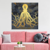 沿岸ヴィンテージ金ゴールドブルーブラックタコ水彩 キャンバスプリント (インサイチュ (リビング))