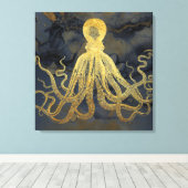 沿岸ヴィンテージ金ゴールドブルーブラックタコ水彩 キャンバスプリント (インサイチュ (ウッドフロア))