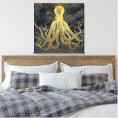 沿岸ヴィンテージ金ゴールドブルーブラックタコ水彩 キャンバスプリント (インサイチュ (寝室))