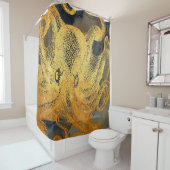 沿岸ヴィンテージ金ゴールドブルーブラックタコ水彩 シャワーカーテン (インサイチュ)