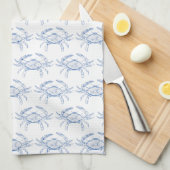 沿岸名門私立校風のの青と白のカニ キッチンタオル (四つ折り)