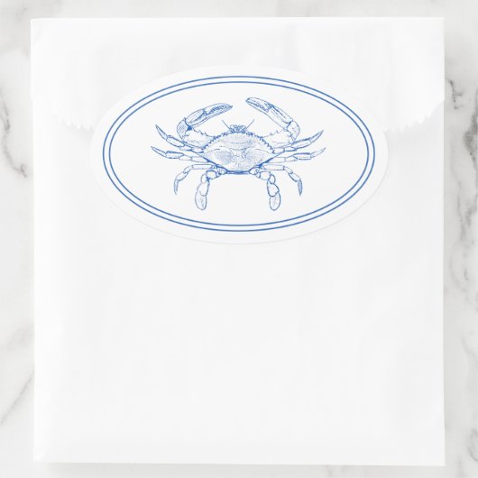 沿岸名門私立校風のの青と白のカニ 楕円形シール (バッグ)