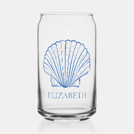 沿岸名門私立校風のの青と白のパーソナライズされた貝殻 ガラス缶