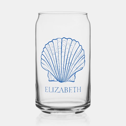 沿岸名門私立校風のの青と白のパーソナライズされた貝殻 ガラス缶 (正面)