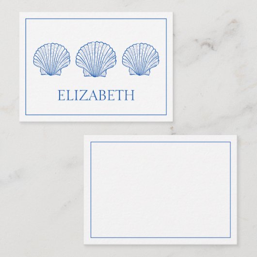 沿岸名門私立校風のの青と白のパーソナライズされた貝殻 ノートカード (正面/裏面)