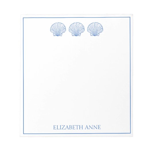 沿岸名門私立校風のの青と白のパーソナライズされた貝殻 ノートパッド (正面)
