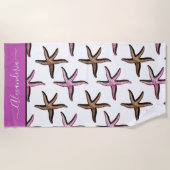 沿岸名門私立校風のピンク砂ヒトデビーチタオル ビーチタオル (正面)