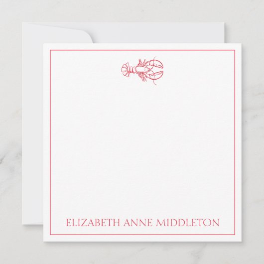 沿岸名門私立校風の赤と白ロブスターパーソナライズされた ノートカード (正面)