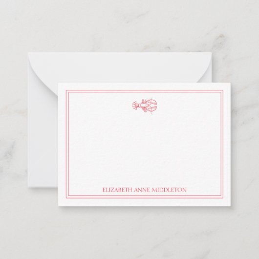 沿岸名門私立校風の赤と白ロブスターパーソナライズされた ノートカード (正面)