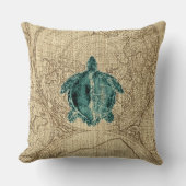 沿岸地図のシーライフのアオウミガメのイラストレーション クッション (正面)