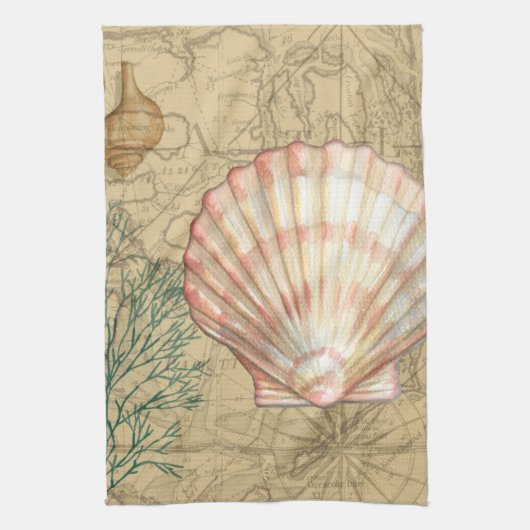 沿岸地図コラージュ キッチンタオル (縦)