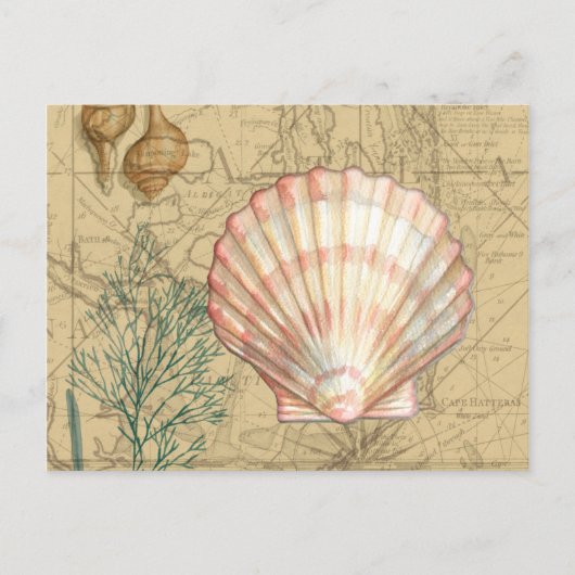 沿岸地図コラージュ ポストカード (正面)