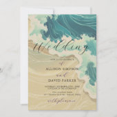 沿岸夏の海ビーチ水の色結婚の 招待状 (正面)