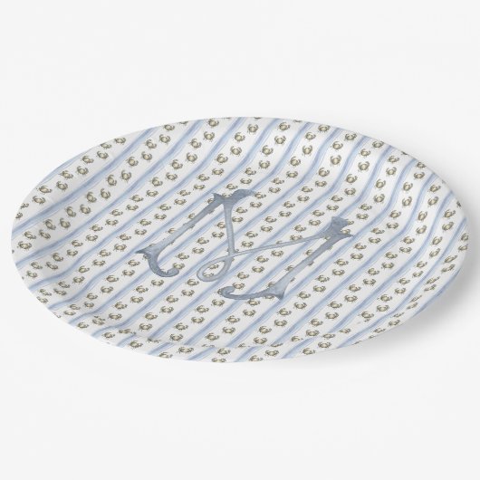 沿岸大千年カニストライプズモノグラム ペーパープレート (アングル)