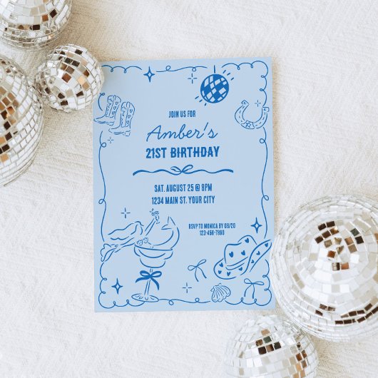 沿岸女性のカーボーイお洒落誕生日 招待状