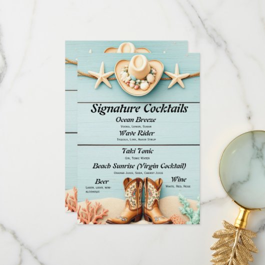 沿岸女性のカーボーイをテーマにしたバーメニュー サンキューカード (正面/裏面インサイチュ)