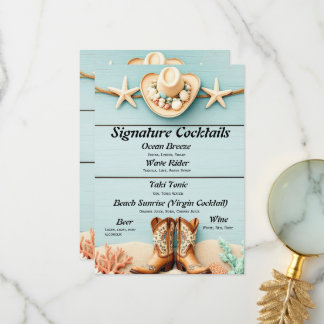 沿岸女性のカーボーイをテーマにしたバーメニュー サンキューカード