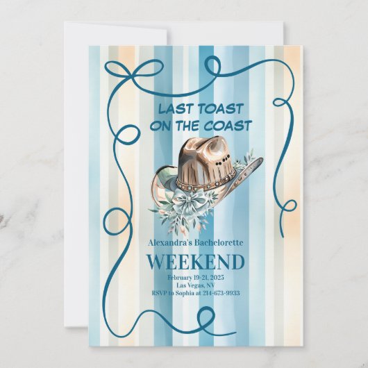 沿岸女性のカーボーイインサンセットストライプズ 招待状 (正面)