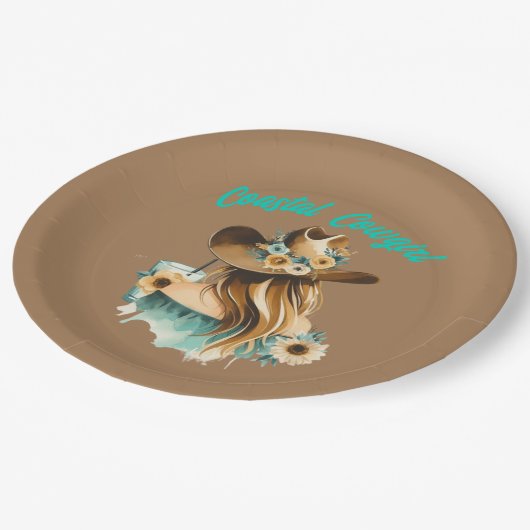 沿岸女性のカーボーイウェスタン9"パーティー ペーパープレート (アングル)