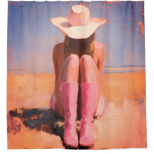 沿岸女性のカーボーイオンビーチ シャワーカーテン (正面)