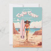 沿岸女性のカーボーイサーフボードバチェロレッテ 招待状 (正面)