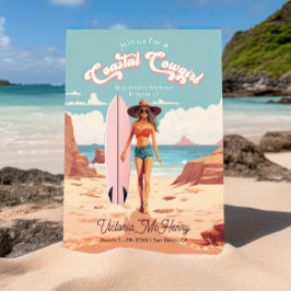沿岸女性のカーボーイサーフボードバチェロレッテ 招待状