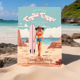 沿岸女性のカーボーイサーフボードバチェロレッテ 招待状