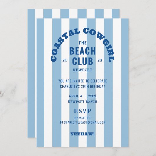 沿岸女性のカーボーイザビーチクラブ30th誕生日パーティー 招待状 (正面/裏面)