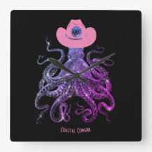 沿岸女性のカーボーイシルバーピンクモノグラムウォールクロック