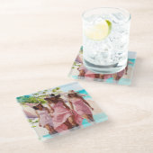 沿岸女性のカーボーイトリオカラフルインピンクドレス ガラスコースター (アングル)