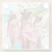 沿岸女性のカーボーイトリオカラフルインピンクドレス ガラスコースター (裏面)